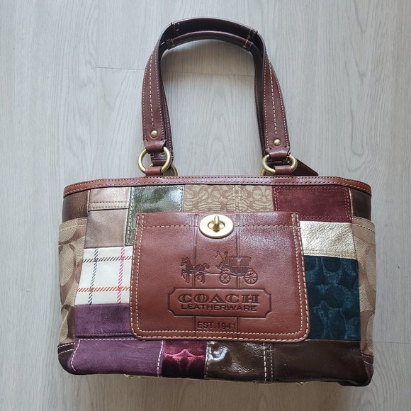 Coach Signature Patchwork Tote Purse Limited Edition Gallery Brown Leather - Picture 1 of 8